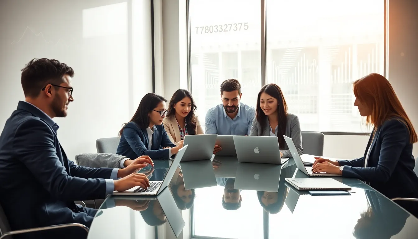 diverse professionals collaborating in a tech-focused office setting.