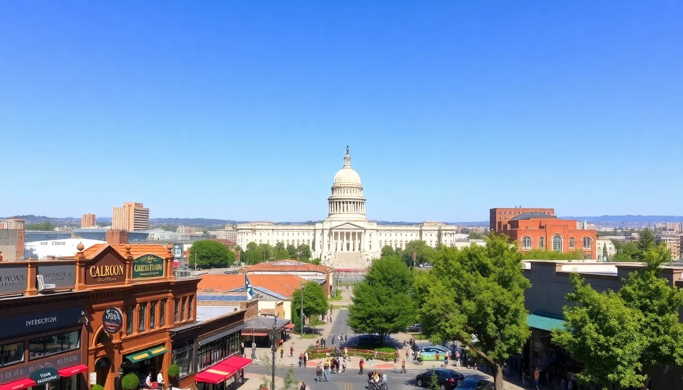 panoramic view of Sacramento showcasing urban life and historic landmarks.